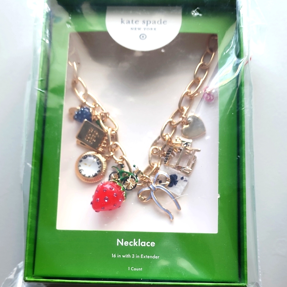 Kate Spade x Targer Gold Chunky Charm Statement Necklace New In Box